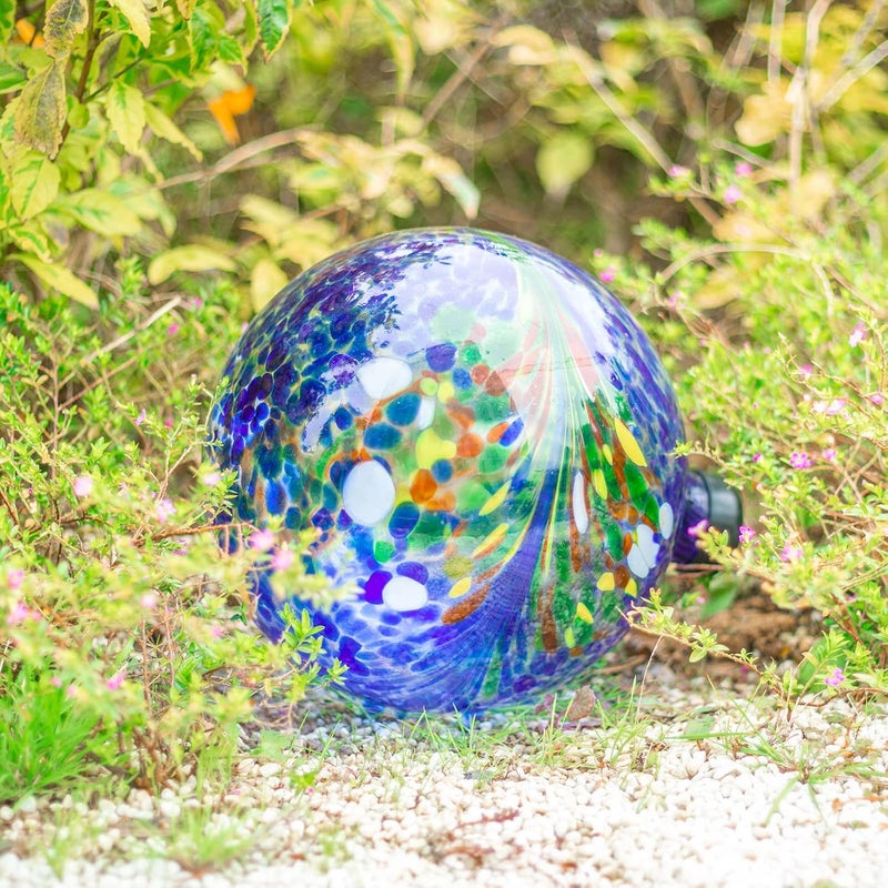 VCUTEKA Gazing Ball, Glass Gazing Globe Decorative Glass Gazing Globe/Ball/Sphere Lawn Ornament for Gardens, 10-Inch, Blue Swirl - Image 3